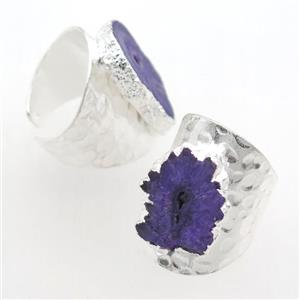 purple Solar Quartz Druzy Rings, silver plated, approx 20-30mm