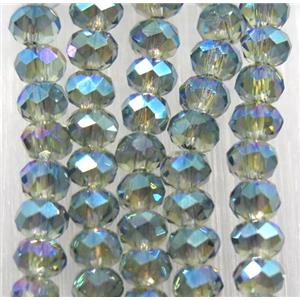 chinese crystal glass bead, faceted rondelle, green rainbow, approx 2.5x3mm, 150 pcs per st