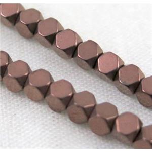 hematite beads, faceted round, redcopper electroplated, approx 4x4mm dia