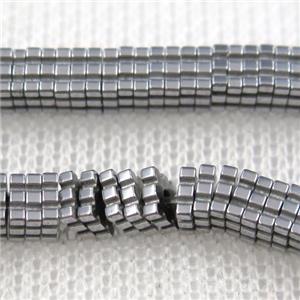 Hematite beads, square slice, silver plated, approx 1x4x4mm