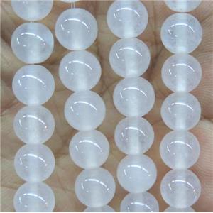 round jade stone beads, dye, white, approx 4mm dia