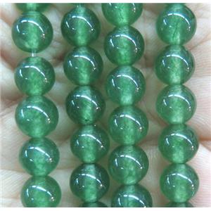 round jade stone beads, dye, green, approx 8mm dia
