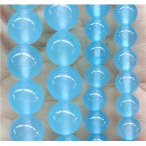 round jade stone beads, dye, lt.blue, approx 4mm dia