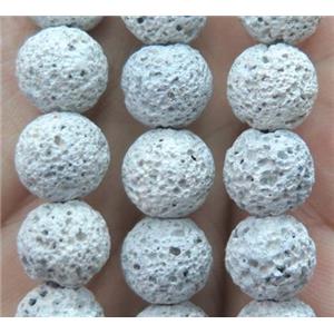 round Lava stone bead, white dye, approx 10mm dia