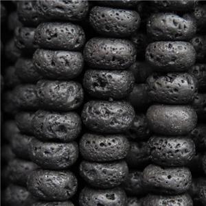 black Lava Stone beads, rondelle, approx 5x8mm