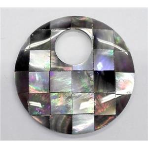 Paua Abalone shell pendant, round, approx 40mm