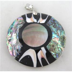 Paua Abalone shell pendant, approx 48mm dia