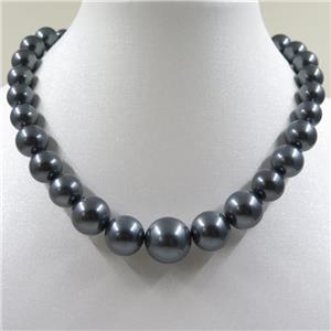 black Pearlized Shell graduated Beads, round, approx 8-16mm