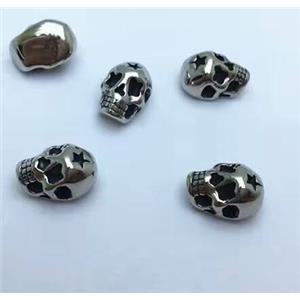 stainless steel skull beads, Antique silver, approx 10-12mm