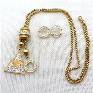 stainless steel necklace and earring, gold plated, approx 2.5mm, 14mm, 22-25mm, 14mm dia