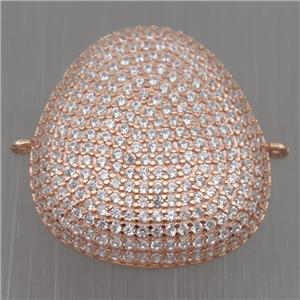 Sterling Silver teardrop connector paved zircon, rose gold, approx 20-22mm