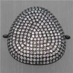 Sterling Silver teardrop connector paved zircon, black plated, approx 20-22mm