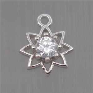 Sterling Silver flower pendant paved zircon, platinum plated, approx 8mm dia