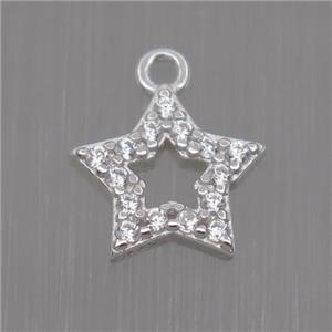 Sterling Silver star pendant paved zircon, platinum plated, approx 8mm dia