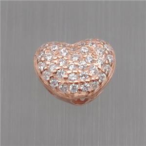 Sterling Silver heart beads paved zircon, rose gold, approx 9mm dia