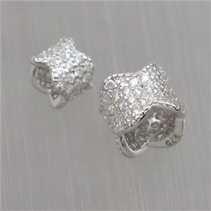 Sterling Silver beads paved zircon, platinum plated, approx 6-7mm