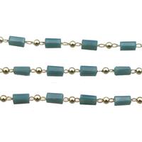 copper chain with crystal glass bead, tube, gold plated, approx 2.5x5mm