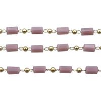 copper chain with crystal glass bead, tube, gold plated, approx 2.5x5mm