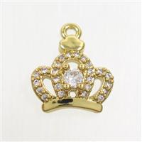 copper crown pendant paved zircon, gold plated, approx 11-12mm