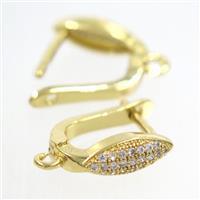 Copper Latchback Earring Pave Zircon With Loop Gold Plated, approx 10-15mm