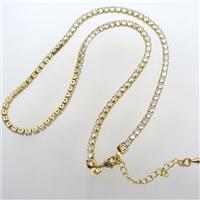 copper necklace chain pave zircon, gold plated, approx 3mm, 40cm length