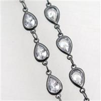 copper chain with teardrop zircon, black plated, approx 5-7mm