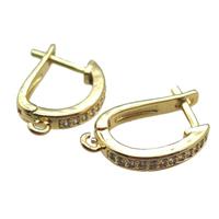 copper Latchback Earrings paved zircon, gold plated, approx 14-18mm
