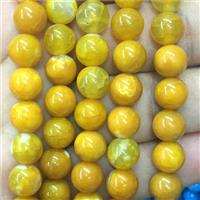 round agate beads smooth yellow dye, approx 6mm dia