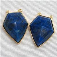 blue Lapis Lazuli arrowhead pendants, gold plated, approx 20-25mm