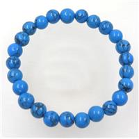 blue Howlite turquoise stretchy bracelet, round, dye, approx 8mm, 60mm dia