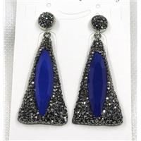 blue crystal glass earring paved black rhinestone, approx 25-50mm, 10mm
