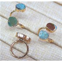 Turquoise Ring, copper, gold plated, approx 10-20mm