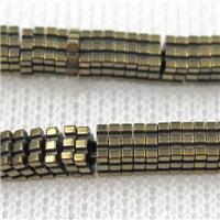 Hematite beads, square slice, lt.golden, approx 1x4x4mm