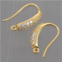 Sterling Silver hook Earrings pave zircon with loop, gold plated, approx 10-18mm