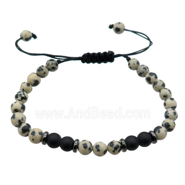 black Dalmatian Jasper Bracelet, adjustable