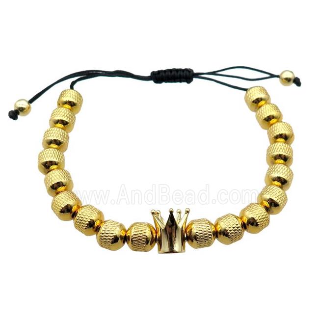 copper Bracelet with crown, adjustable, gold plated