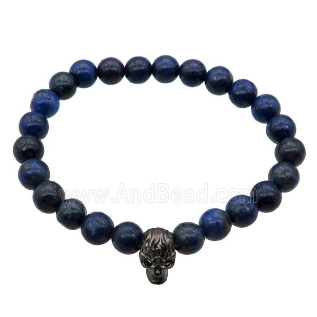 blue Lapis Lazuli Bracelet with skull, stretchy