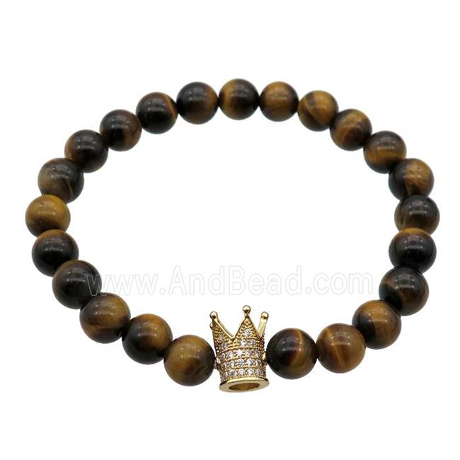 Tiger eye stone Bracelet with crown, stretchy