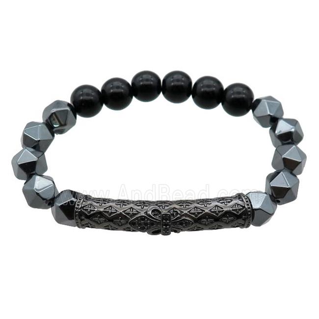 black Onyx agate and hematite bracelet, stretchy