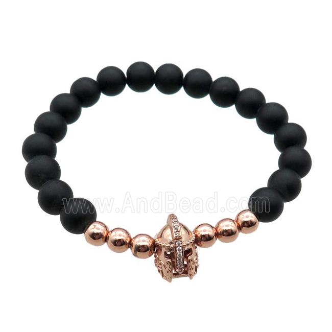 black matte Onyx Agate Bracelet with helmet, stretchy