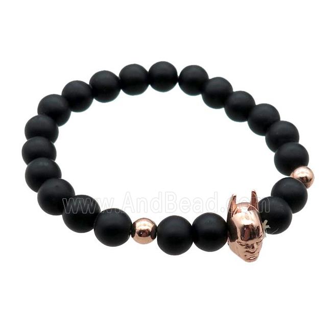 black matte Onyx Agate Bracelet with helmet, stretchy