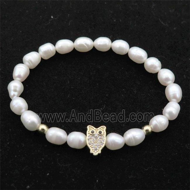 Pearl Bracelet with owl, stretchy