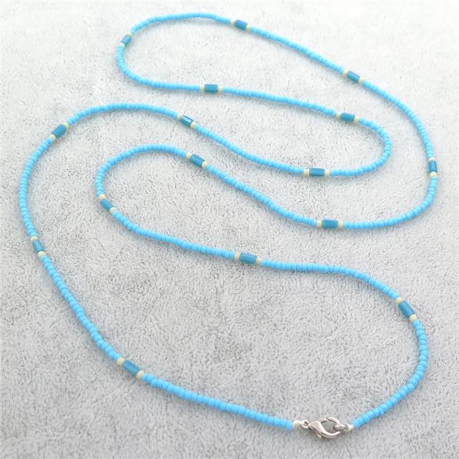 blue Glass Seed Beaded Necklace