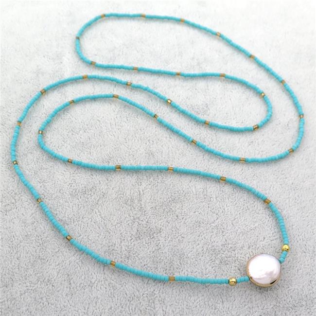 green Glass Seed Beaded Necklace