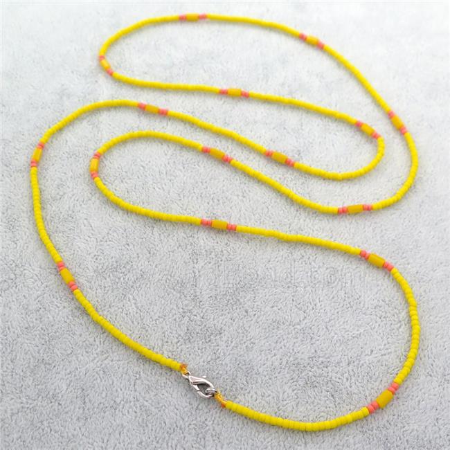 yellow Glass Seed Beaded Necklace