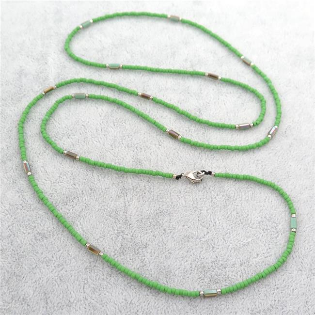 green Glass Seed Beaded Necklace