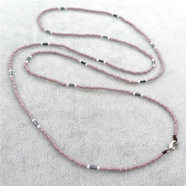 purple Glass Seed Beaded Necklace