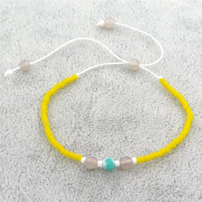 yellow Glass Seed Beaded Bracelet, adjustable