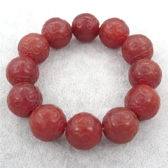 red carnelian agate beaded bracelet, stretchy