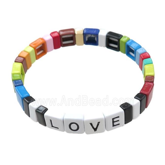 alloy Bracelets, LOVE, enameled, stretchy
